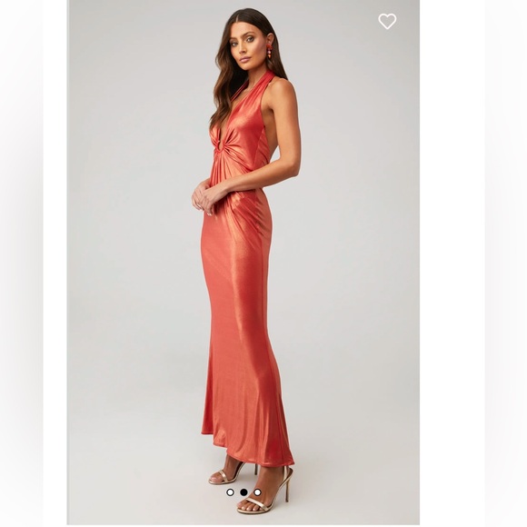 NIALI 🔥 Revolve Halter Gown in Orange shimmer Sz 2 - Picture 2 of 15